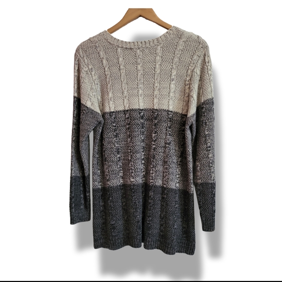 🌿Jeanne Pierre Women's XL Cable Knit Sweater Colorblock Grey Ivory Pockets - Picture 9 of 12